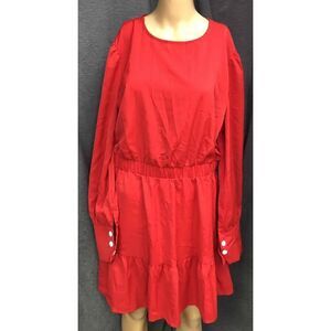 Shein Red Casual Dress Ruffle Hem Long Sleeve Womens XL